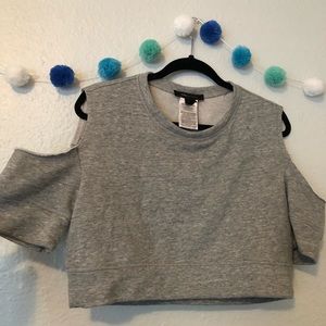 Grey Sweater Crop Top with Cut Out Shoulders